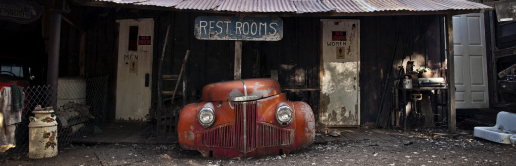 studebaker truck front end between the bathrooms