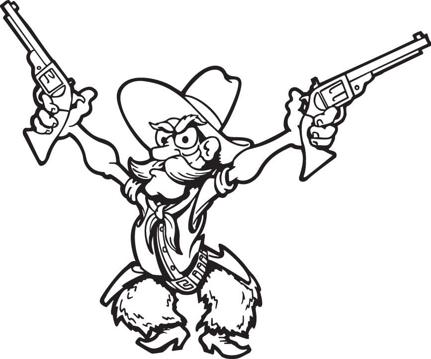 a miner cartoon toting pistols
