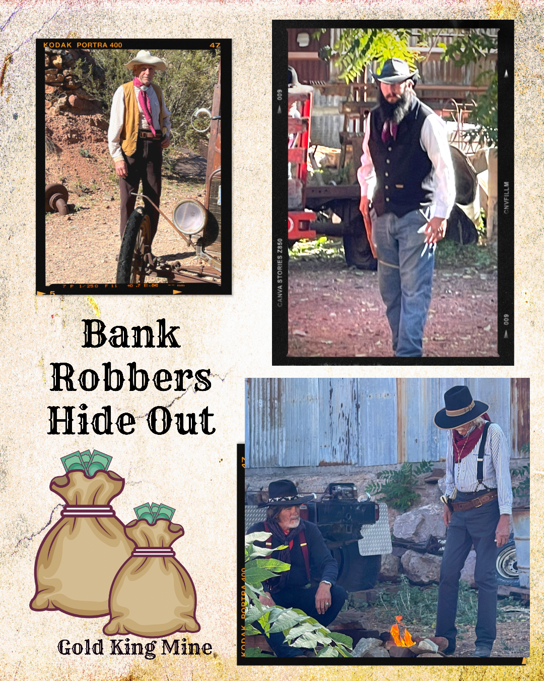 a collage of bank robber skit