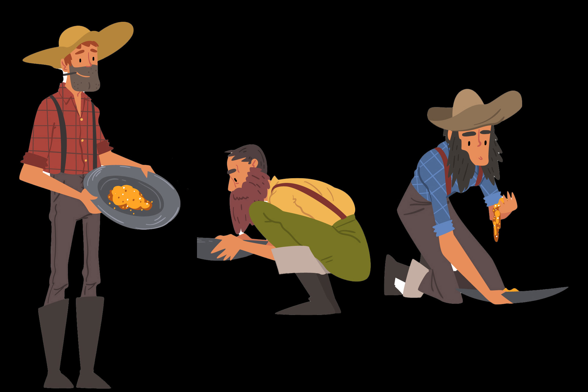 cartoon miners gold panning